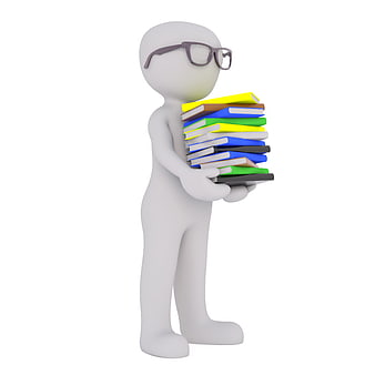 3D Character Holding Stack of Colorful Books