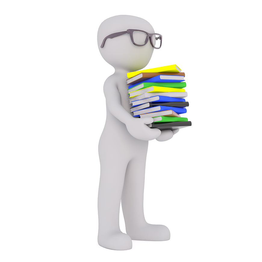 3D Character Holding Stack of Colorful Books