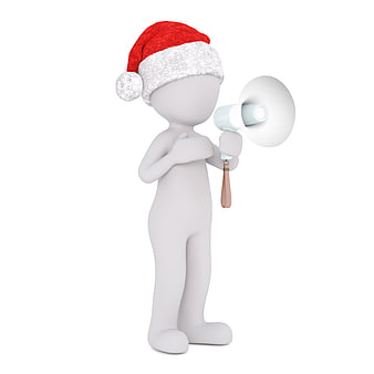 3D White Character Wearing Santa Hat Holding Megaphone