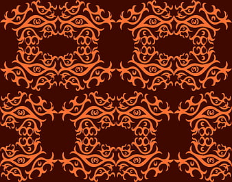 Abstract orange tribal seamless pattern with eye motifs