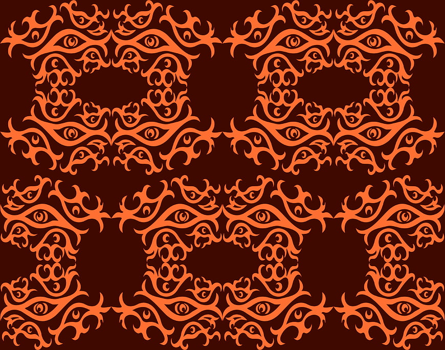 Abstract orange tribal seamless pattern with eye motifs