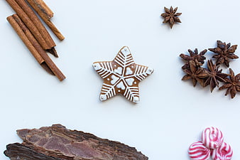 Christmas gingerbread star with cinnamon and peppermint