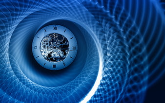 Abstract Blue Clock Face Inside Digital Time Spiral