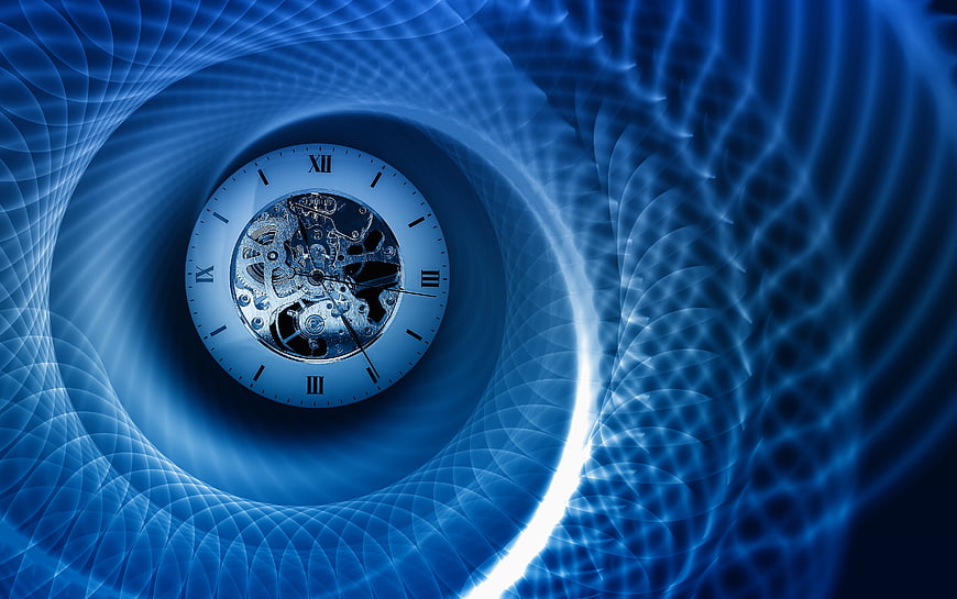 Abstract Blue Clock Face Inside Digital Time Spiral