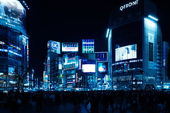 Shibuya Crossing Night Cityscape Tokyo Japan Neon Lights