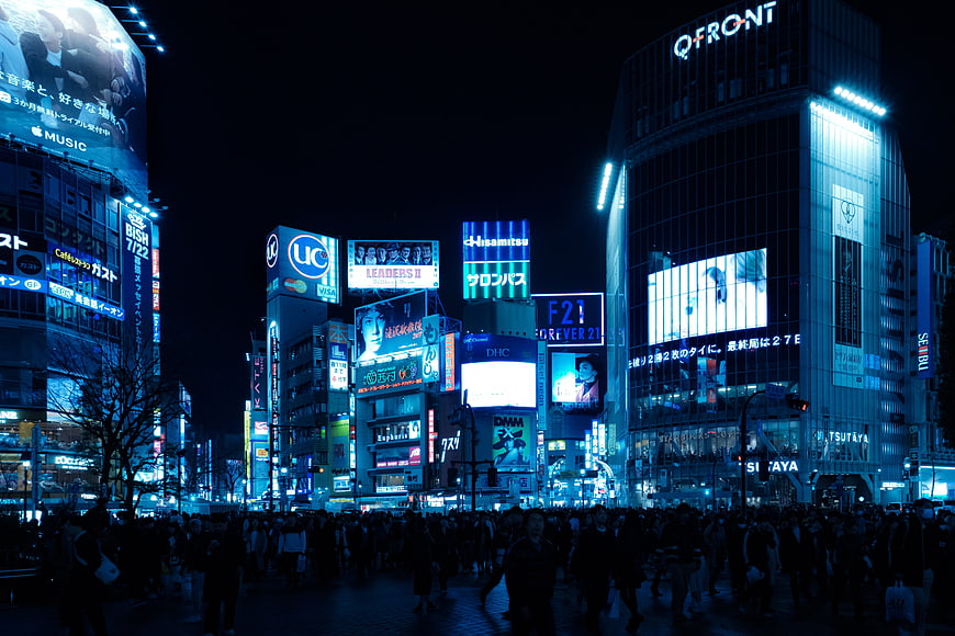 Shibuya Crossing Night Cityscape Tokyo Japan Neon Lights
