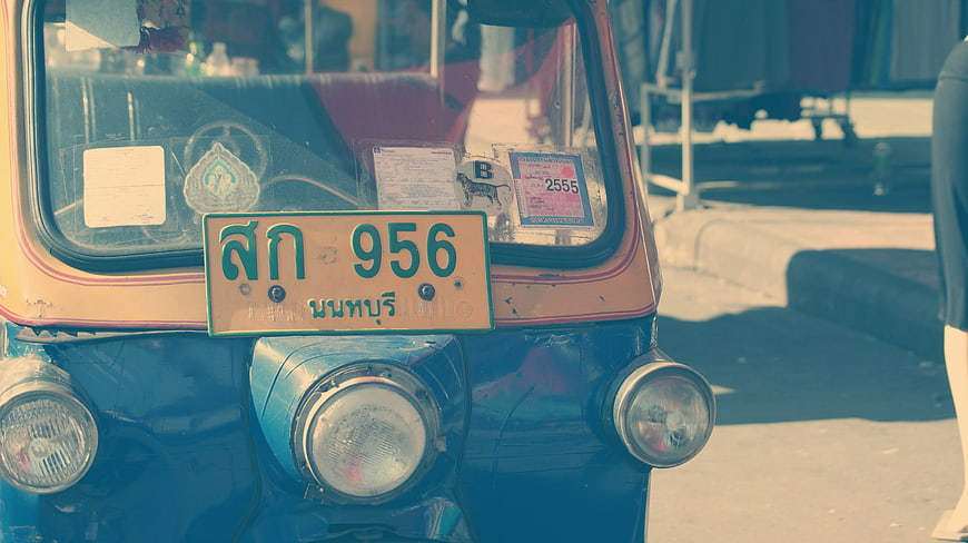 Close-up of Thai Tuk-Tuk Front with License Plate