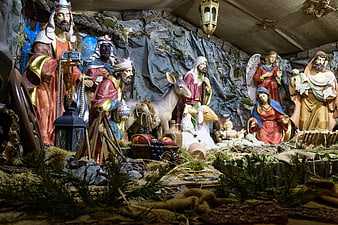 Traditional Christmas Nativity Scene with Three Wise Men and Holy Family