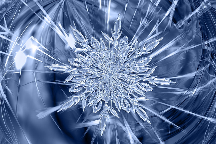 Abstract Blue Ice Crystal Snowflake Fractal Background