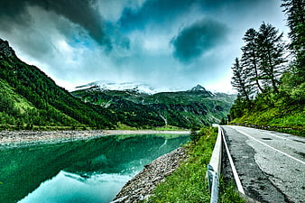 Heavily distorted and noisy landscape image with green and purple bands