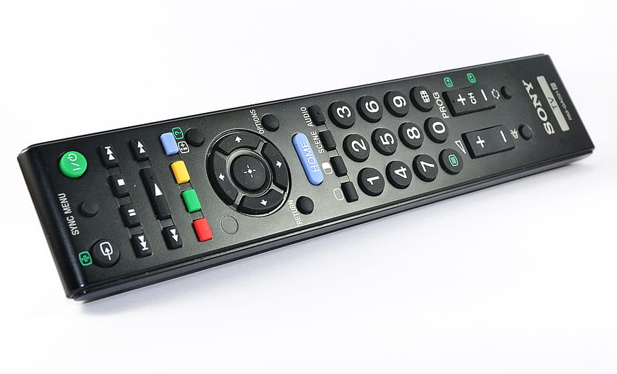 Black Sony TV Remote Control on White Background