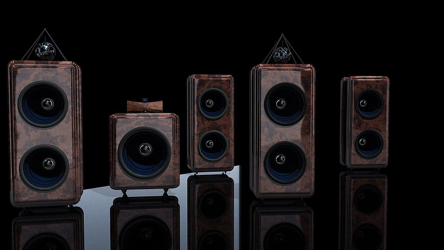 Luxury Wooden Hi-Fi Speaker System 3D Rendering