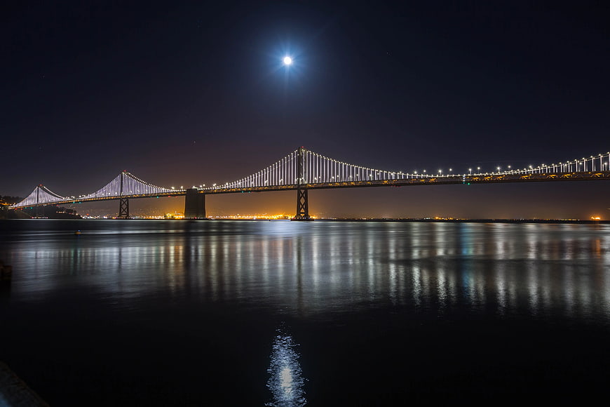 Izmit Bridge Night View with Moon Reflection