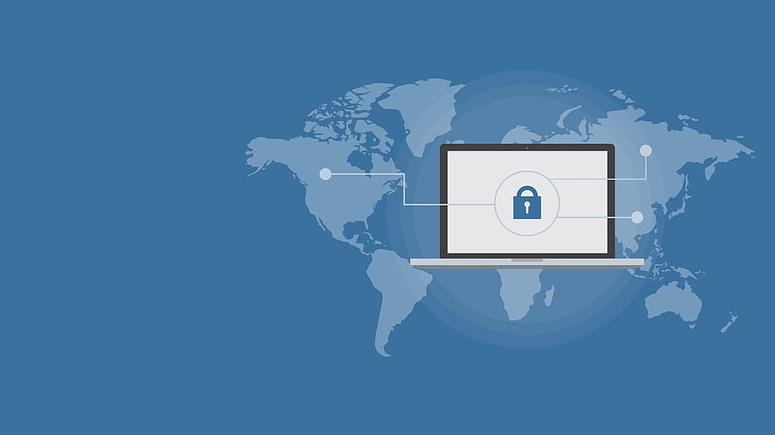 Cyber Security Concept with Laptop and World Map