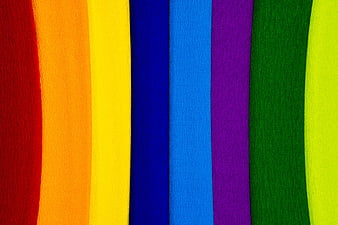 Close-up of colorful crepe paper strips in rainbow pattern