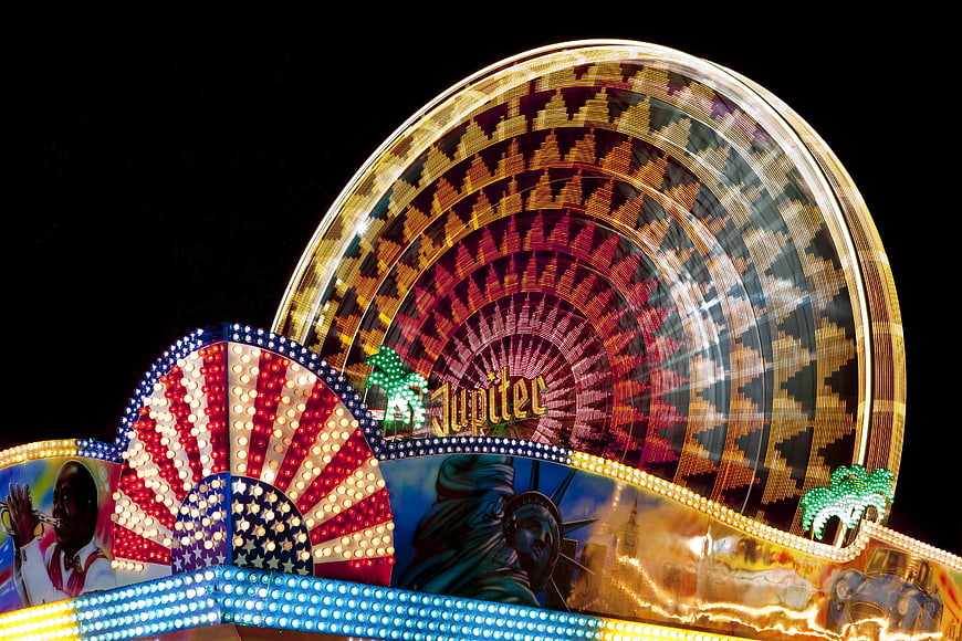 Jupitec carnival ride lights at night