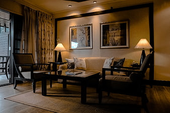 Luxurious Hotel Living Room Interior with Sofa and Lamps