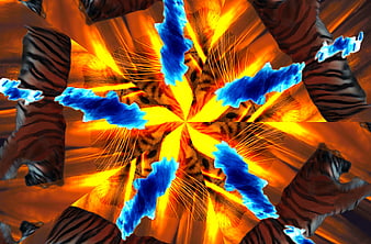 Abstract Tiger Stripe Kaleidoscope Pattern with Blue and Gold