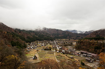 Aerial View of Shirakawa-go Village in Autumn