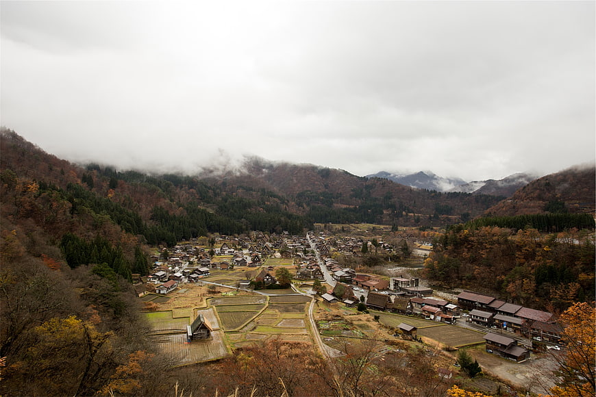 Aerial View of Shirakawa-go Village in Autumn