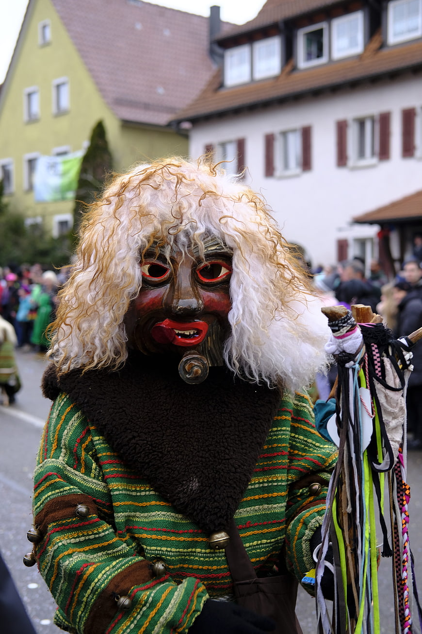 Traditional Swiss Carnival Mask with Bell Costume