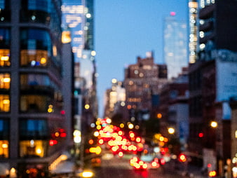 Blurred City Street Traffic Bokeh Lights at Dusk