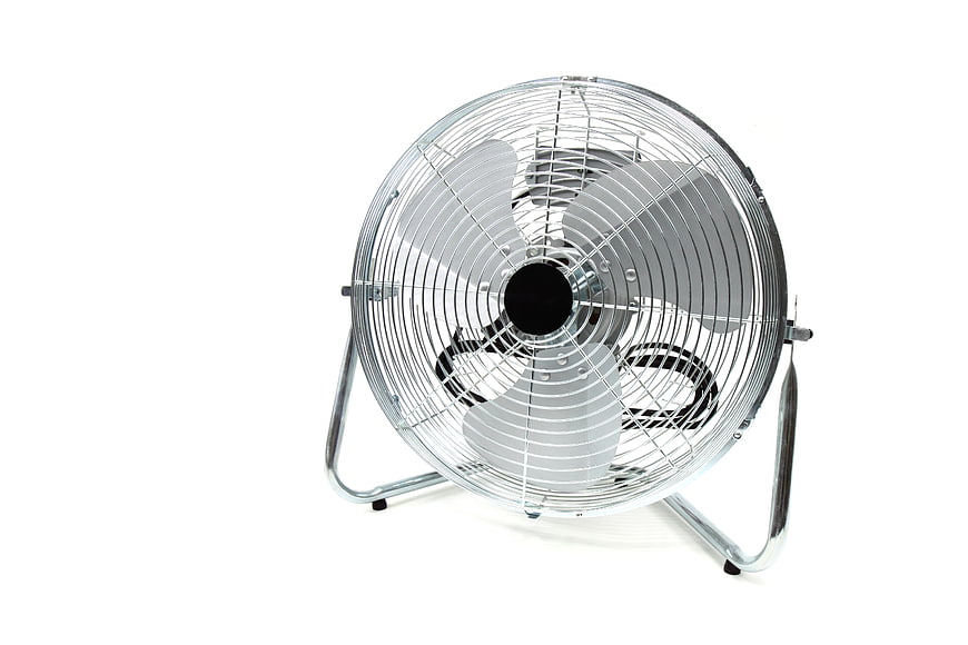 Chrome electric fan isolated on white background