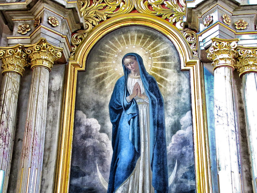 Religious Painting of Virgin Mary in Ornate Church Altar