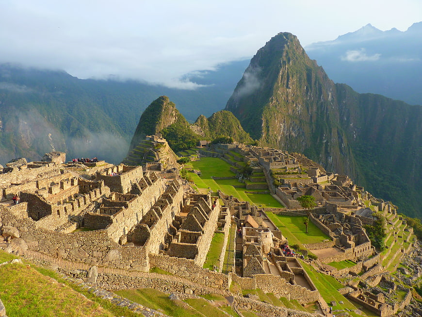 Machu Picchu ruins with Huayna Picchu mountain in Peru