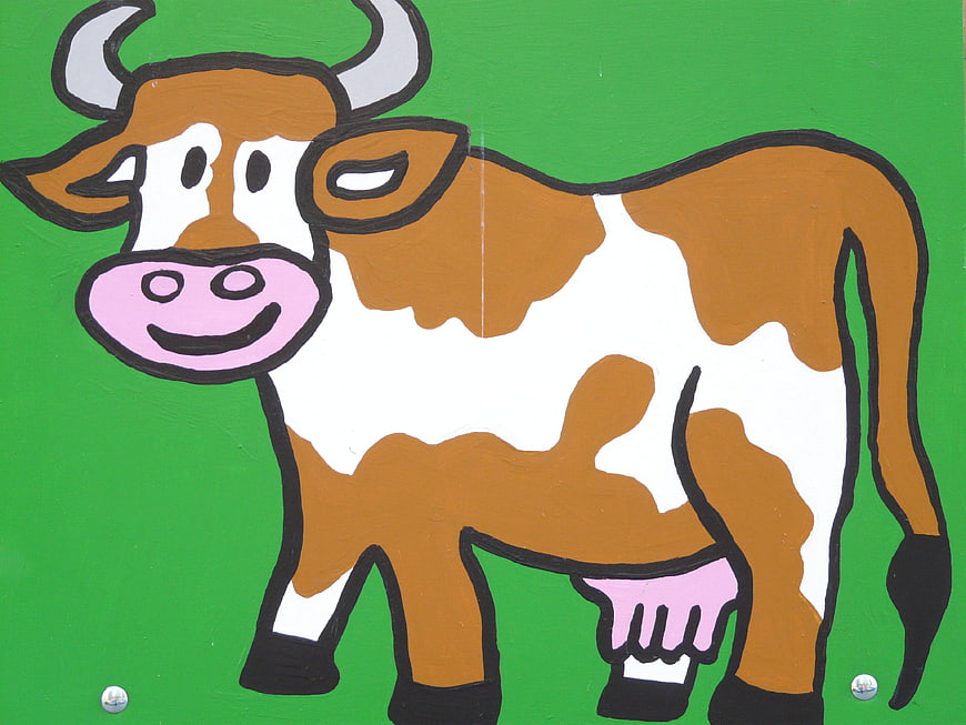 Hand-Painted Cartoon Cow Illustration On Green Background