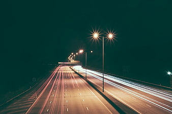 Long Exposure Highway Traffic Light Trails at Night