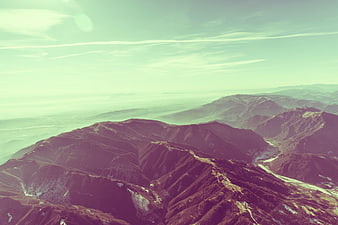 Aerial View of Mountain Ranges with Vintage Color Grading