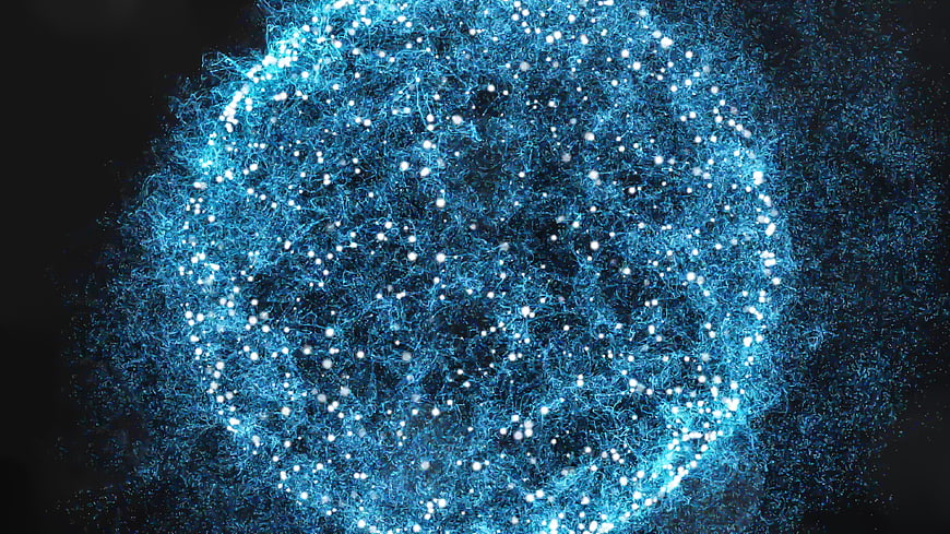 Abstract Blue Digital Sphere with Glowing Particles