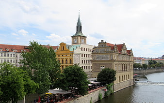 Historic Prague Architecture Along the Vltava River