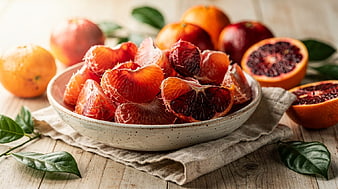 Fresh Blood Orange Segments in Ceramic Bowl