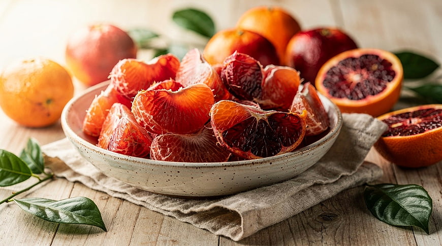 Fresh Blood Orange Segments in Ceramic Bowl