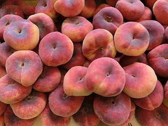 Close-up of fresh ripe peaches with red and yellow skin