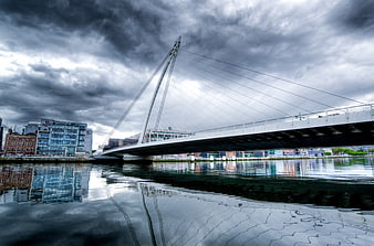 Samuel Beckett Bridge Dublin Liffey River Dramatic Sky