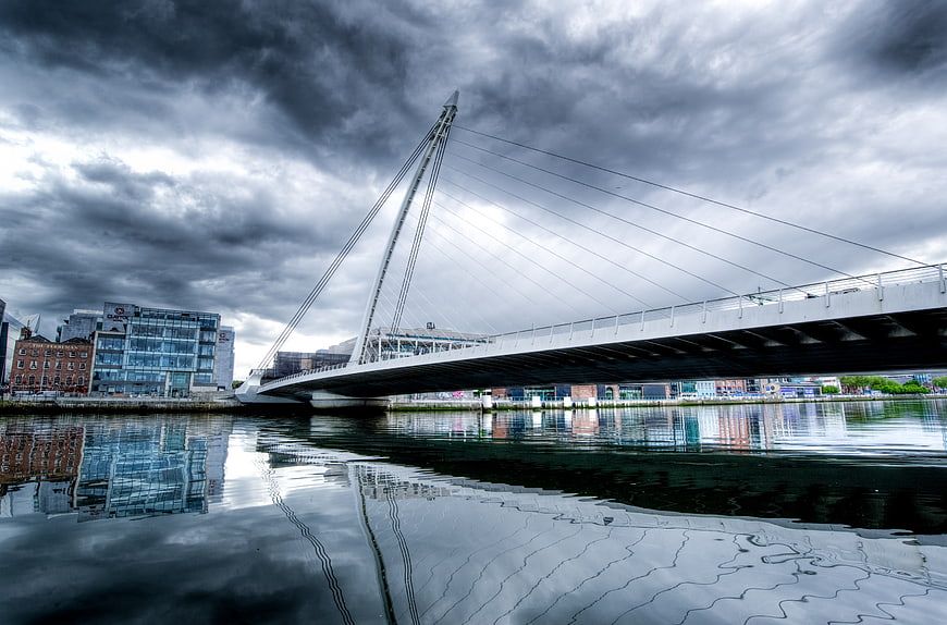 Samuel Beckett Bridge Dublin Liffey River Dramatic Sky