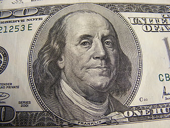 Close-up of Benjamin Franklin Portrait on US One Hundred Dollar Bill