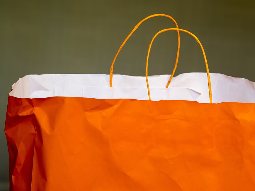 Orange Paper Shopping Bag with White Top and Twisted Handles