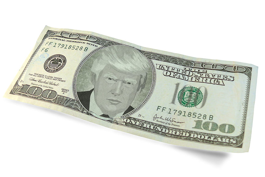 Conceptual hundred dollar bill with Donald Trump portrait