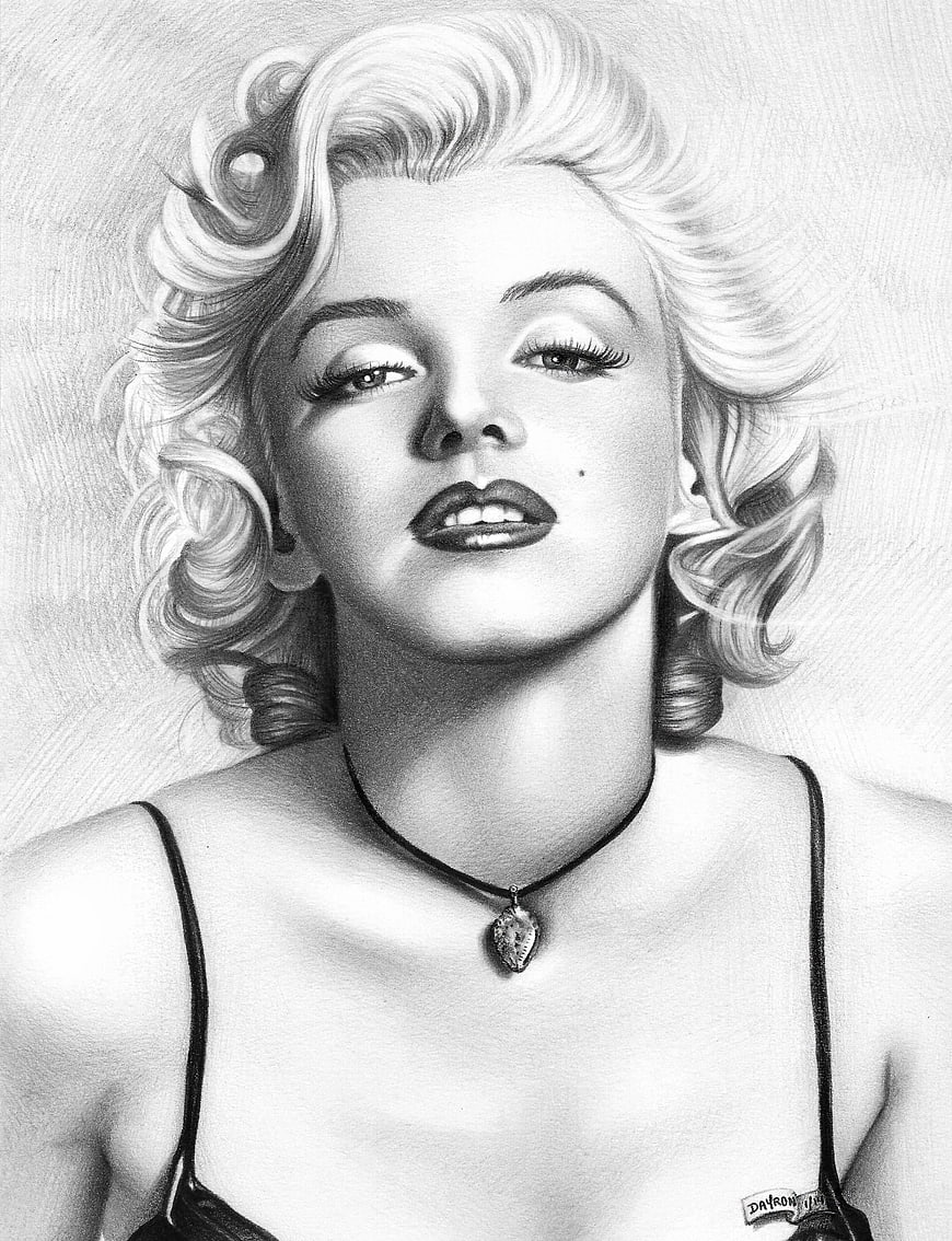 Detailed Black and White Pencil Portrait of Marilyn Monroe