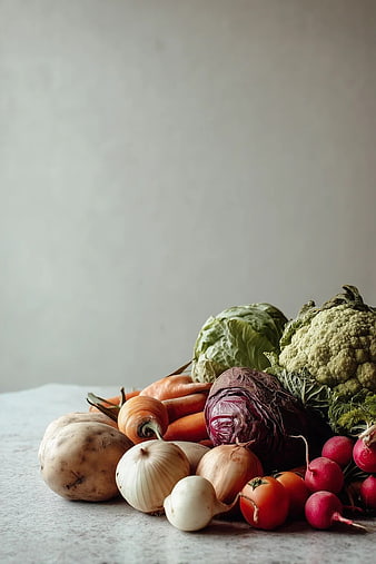 Fresh Organic Vegetables on Rustic Tabletop
