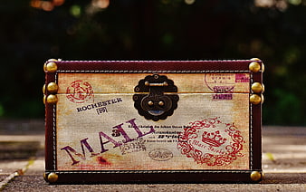 Vintage Leather Mail Box with Travel Stamps