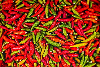 Colorful Red and Green Chili Peppers Background