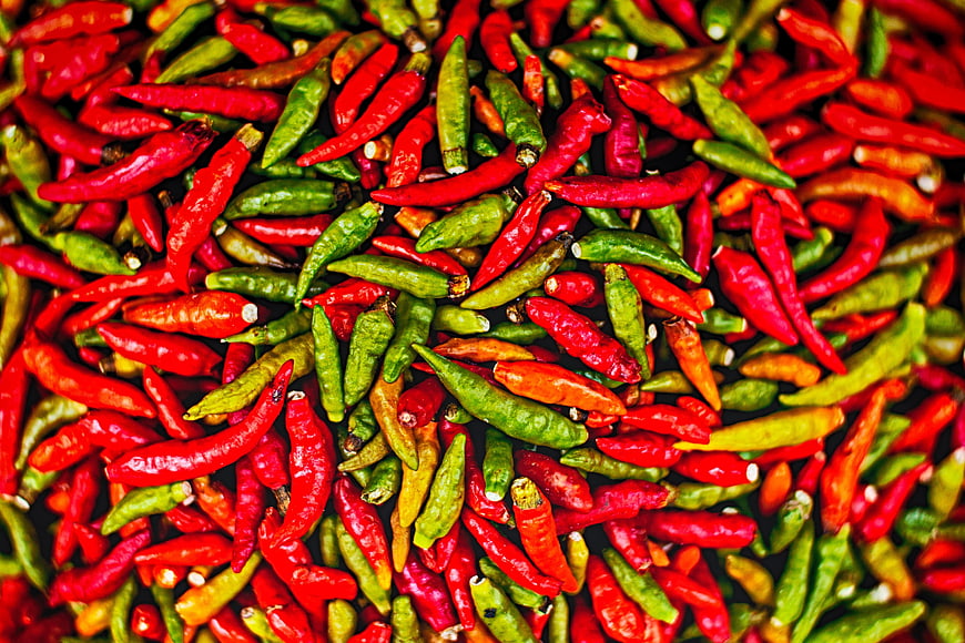 Colorful Red and Green Chili Peppers Background