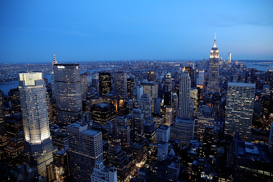 Aerial View of Manhattan Skyline at Dusk with Empire State Building