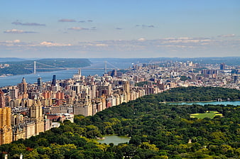 Aerial View of Central Park and Manhattan Skyline in New York City
