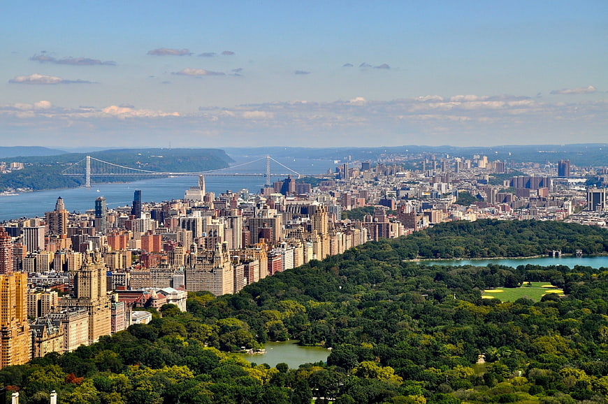 Aerial View of Central Park and Manhattan Skyline in New York City